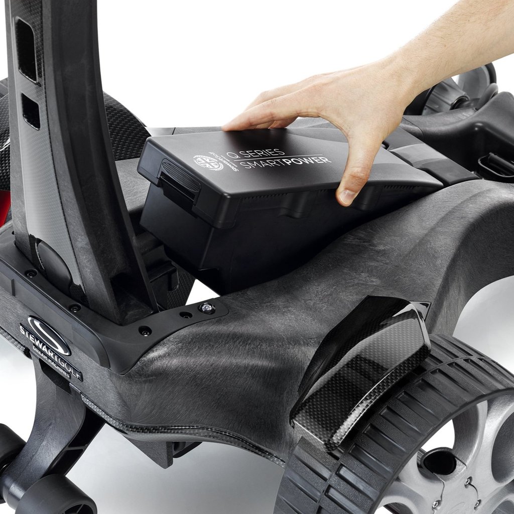 Attach golf trolley rechargeable lithium battery for 36 hole into the Q follow